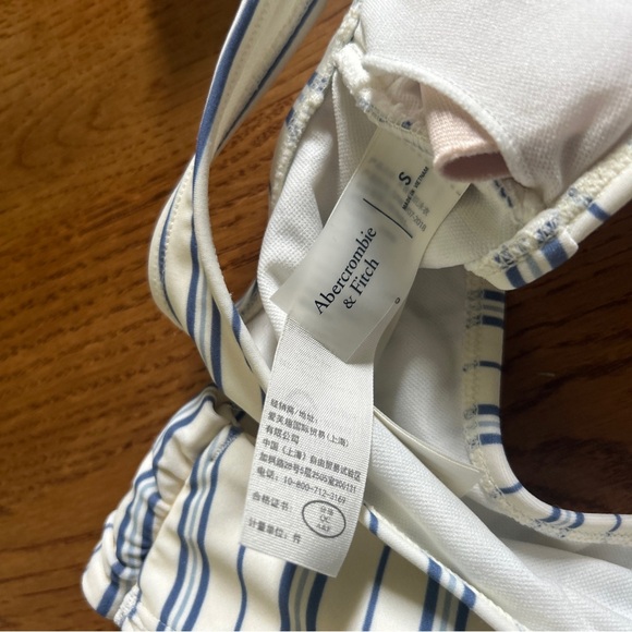 Abercrombie Fitch Bikini One Shoulder Top High Bottom Swim Tie Ivory Blue Stripe - Picture 4 of 6